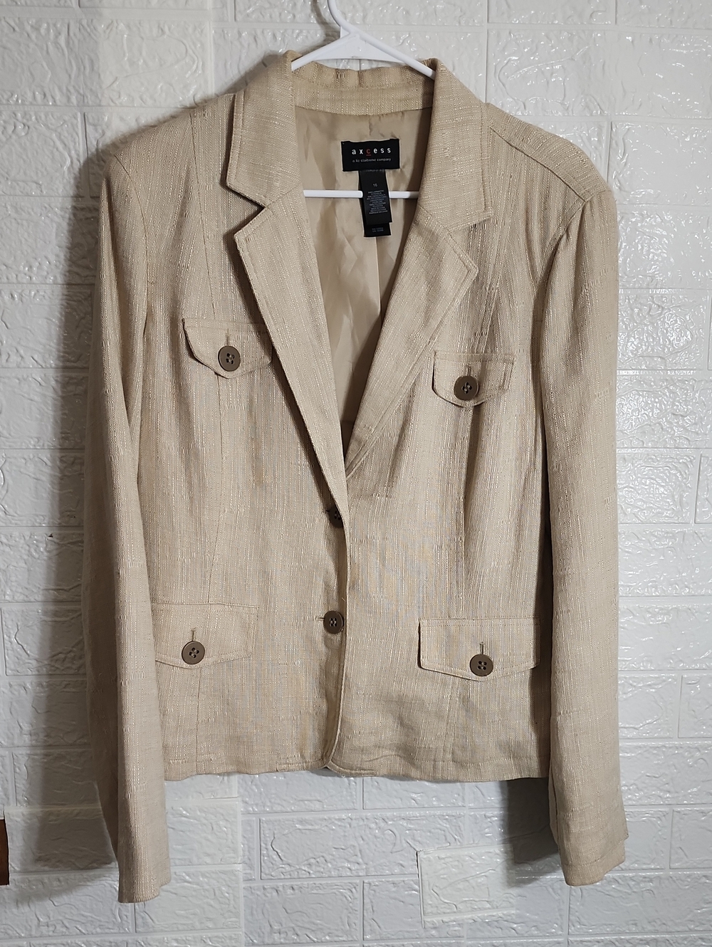 Axcess Women's Light Beige Structured Blazer Jacket